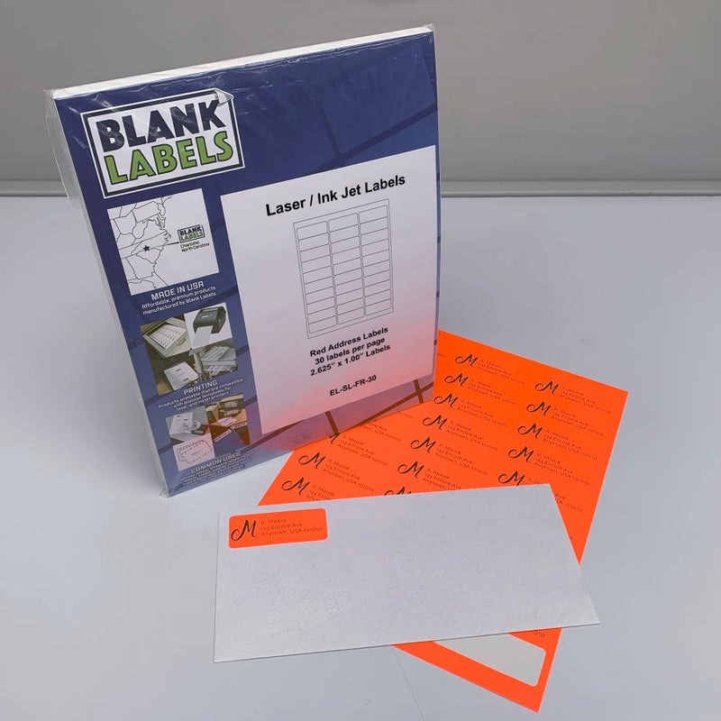 Blank Labels Blanks Labels Fluorescent Safety Red FBA & Mailing Labels from Blank Labels - 2-5/8" x 1" (2.625 x 1) - 30 Labels Per Sheet - Image 1